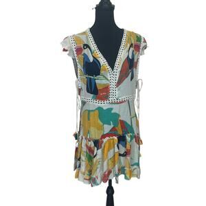 Parrot Mini Beach Dress MEDIUM  Boho Ruffle Tassels Vacation Lace Z&L Europe $99